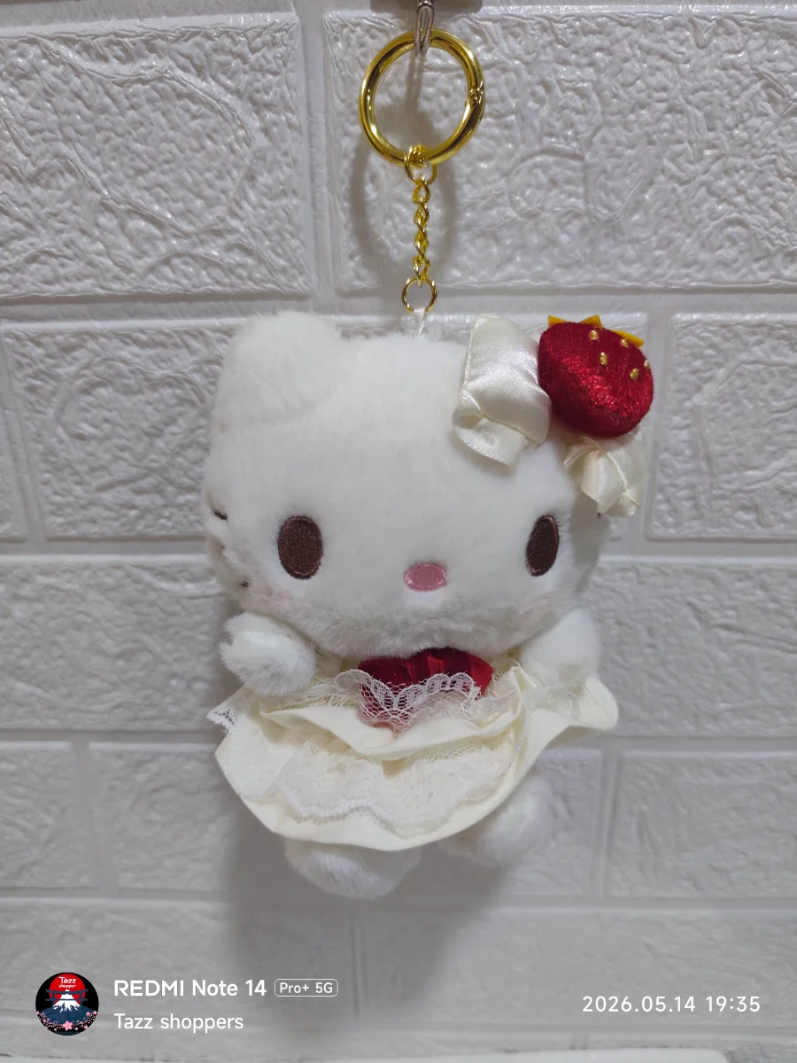Llavero de Peluche Hello Kitty Vestido de Encaje y Fresa - Colección Sanrio Original